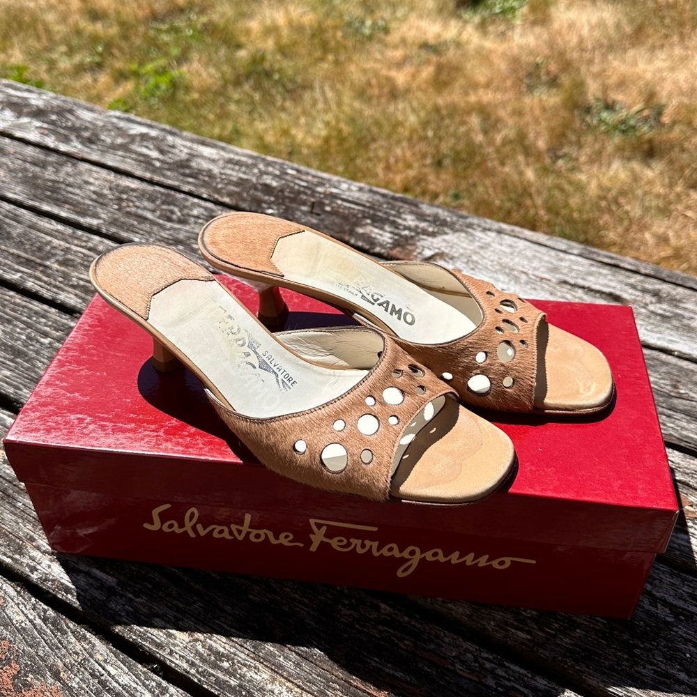 Salvatore Ferragamo Horse Calf Light Brown Mule/Sandal  | Size 5.5